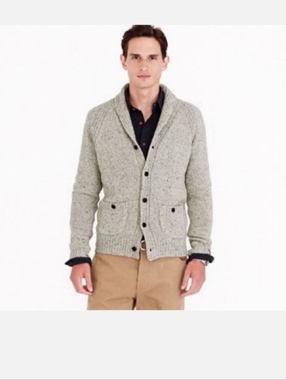 J.Crew Wool Blend Shawl Collar Cardigan Sweater Tweed Beige S #22